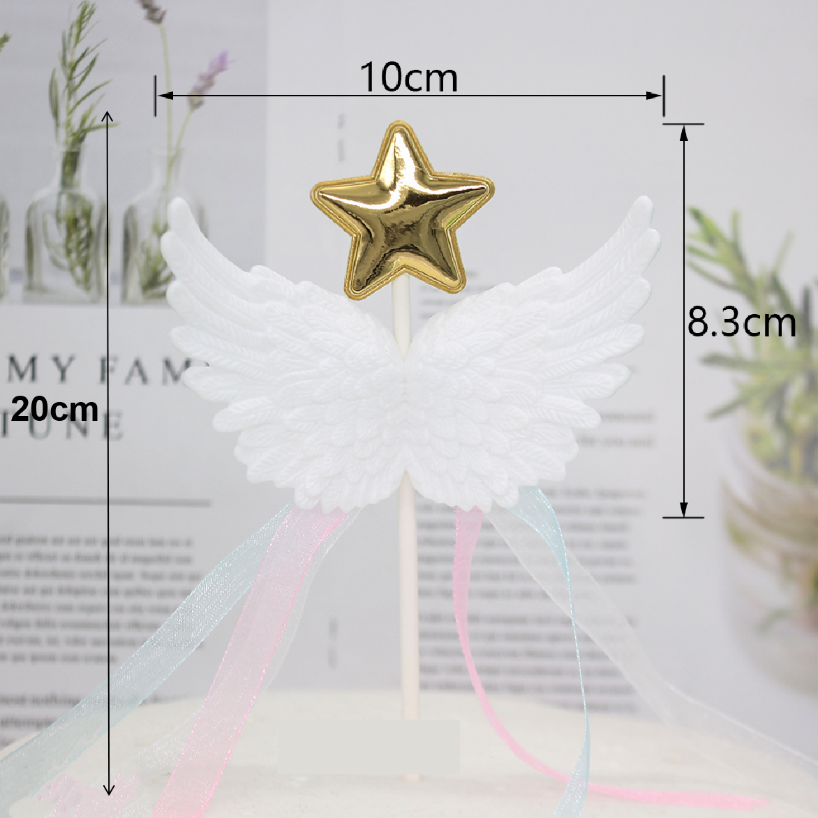 Cake Topper Cupcake Decorations  - 'Angel wings with star' - white - Rampant Coffee Company