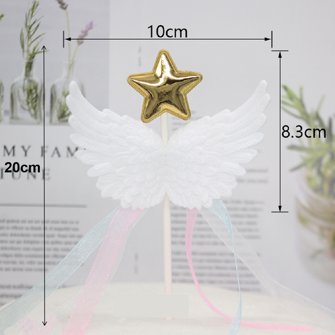 Cake Topper Cupcake Decorations  - 'Angel wings with star' - white - Rampant Coffee Company