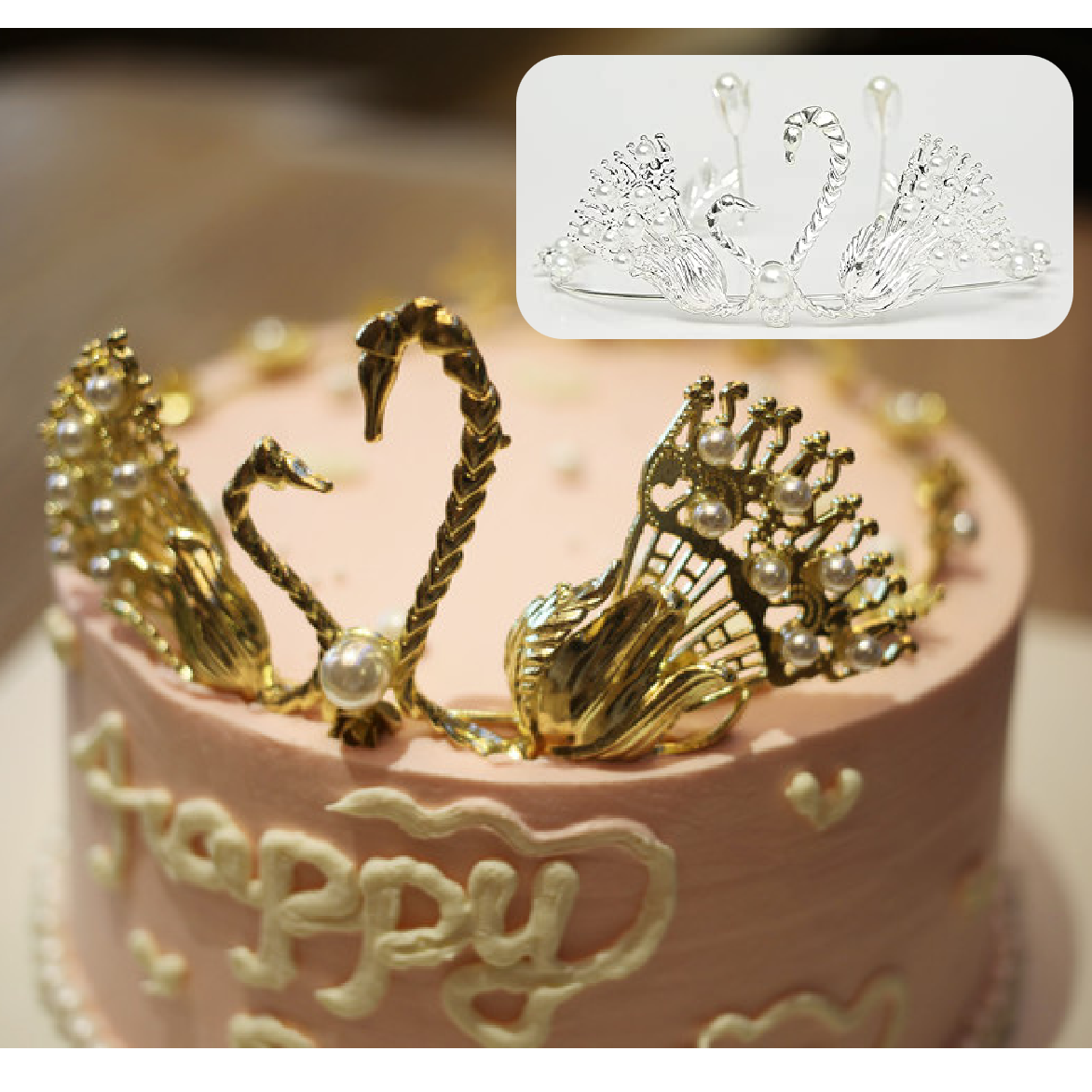 Cake Topper, Cake Decorations-Tiara 'Vintage Swan Crown' - silver - Rampant Coffee Company