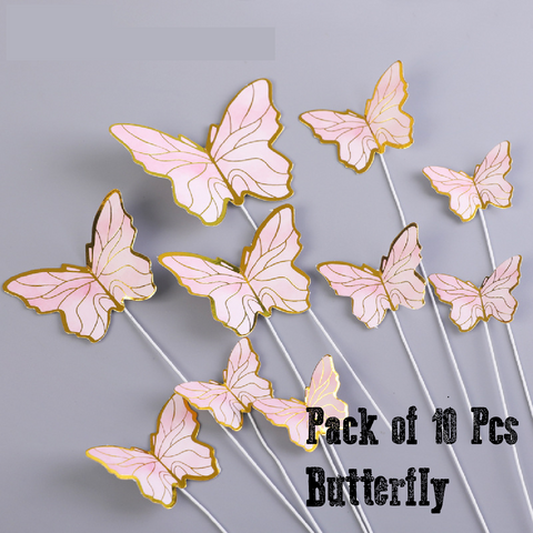 Cake Decoration, Cupcake Topper  - 3D Butterflies, pink with gold trim - pack of 10 - Rampant Coffee Company