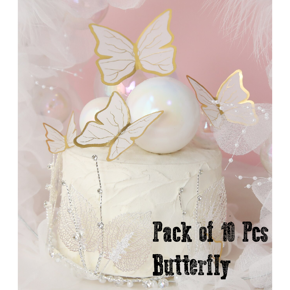 Cake Decoration, Cupcake Topper -3D Butterflies, white with gold trim - pack of 10 - Rampant Coffee Company