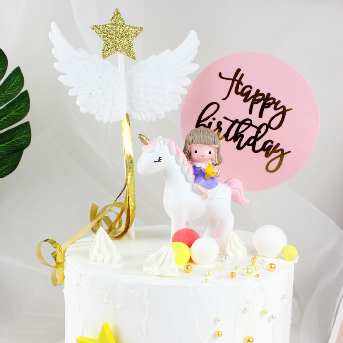 Cake Topper, Cupcake Decorations - Angel Wings with Gold Star