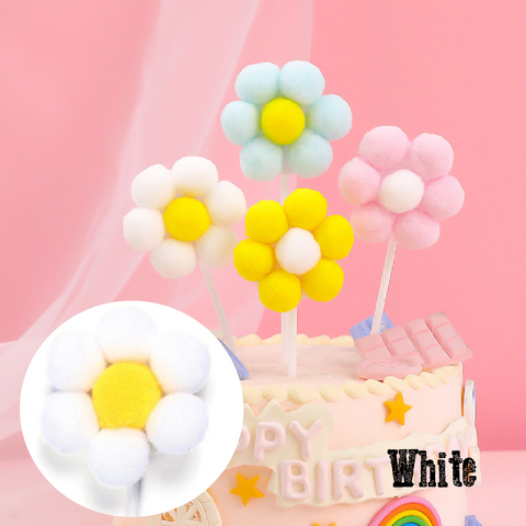 Cake Topper, Cake Decorations - Cotton Fluffy Daisy - White