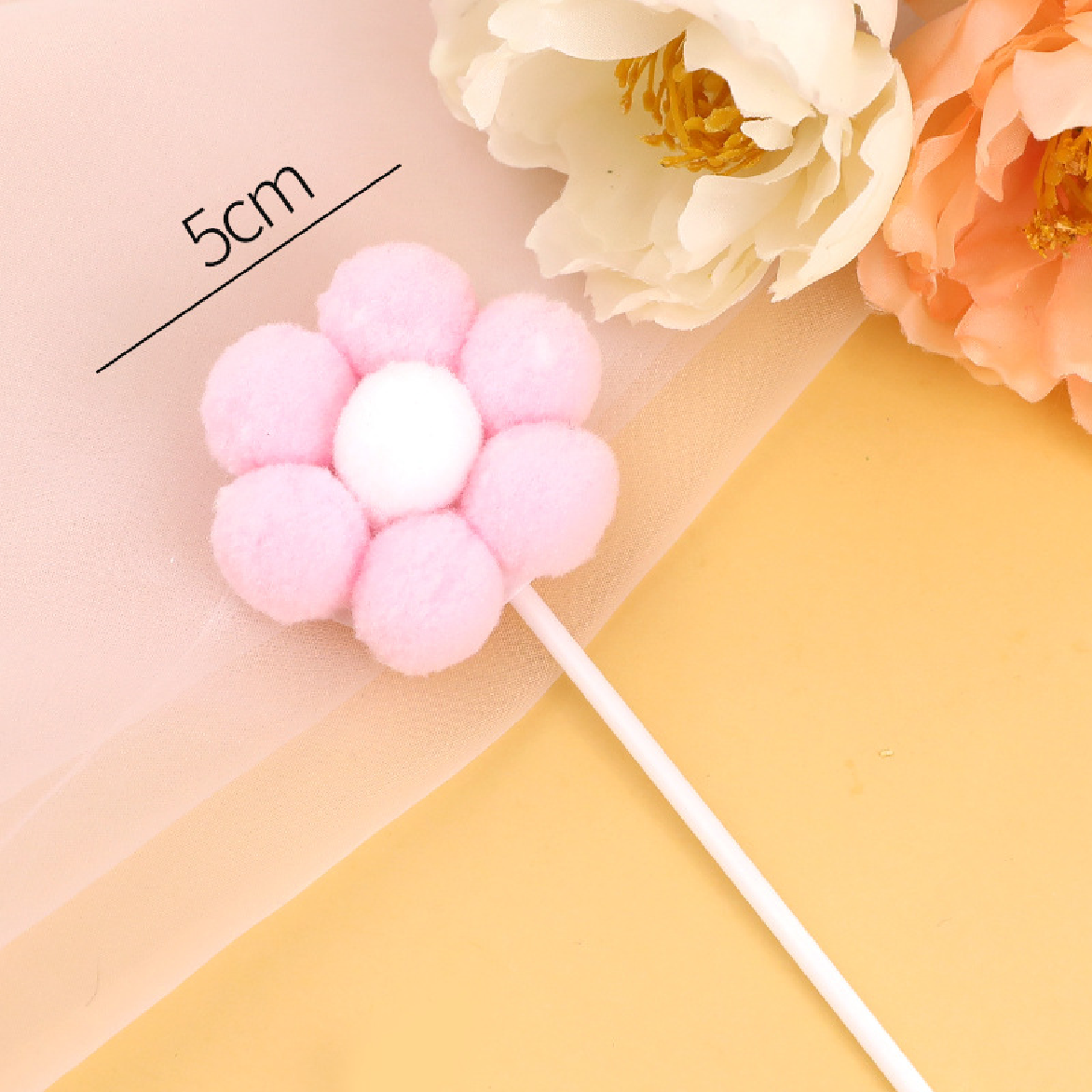 Cake Topper, Cake Decorations - Cotton Fluffy Daisy - Pink