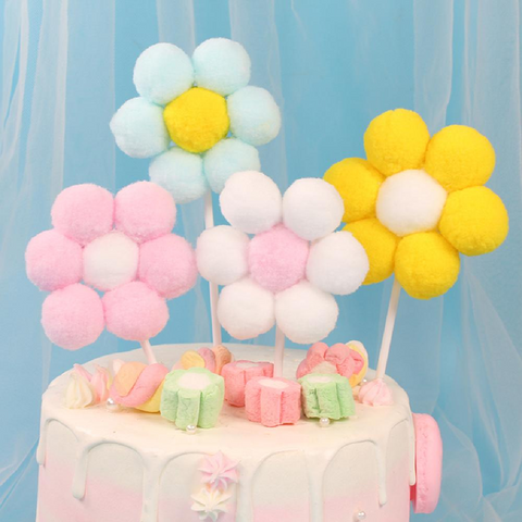 Cake Topper, Cake Decorations - Cotton Fluffy Daisy - Blue