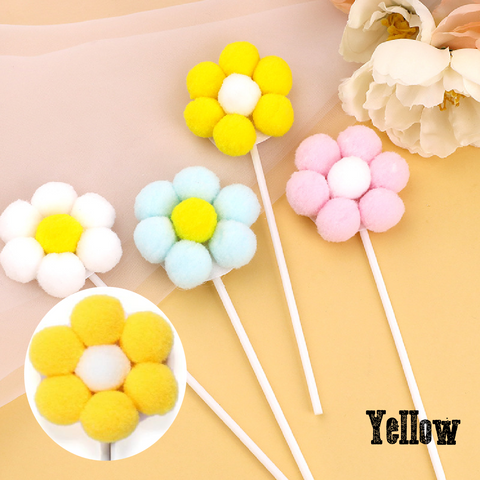 Cake Topper, Cake Decorations - Cotton Fluffy Daisy - Yellow