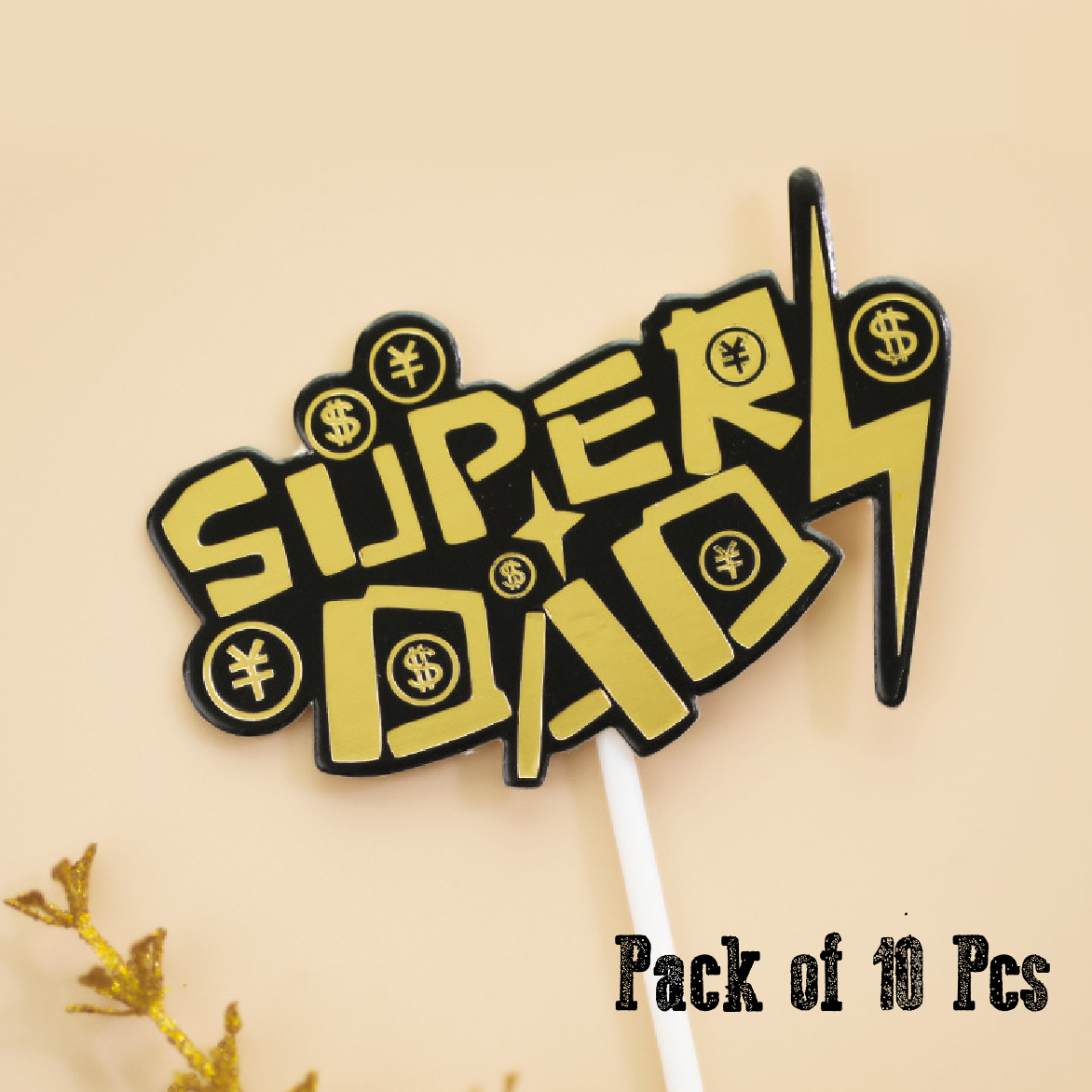 Cake Topper, Cake Decoration - Super Dad - Set of 10pcs