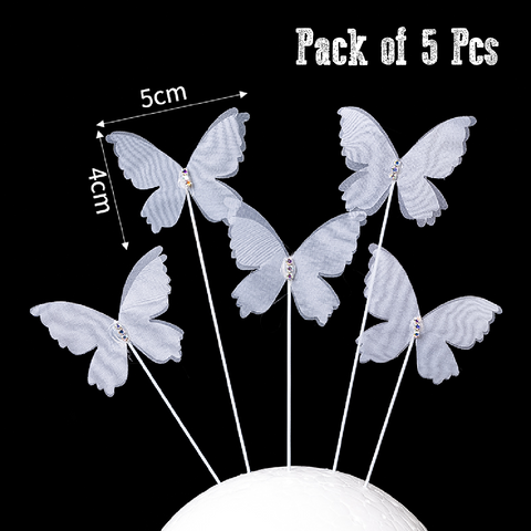 Cake Decoration, Cupcake Topper - 3D Butterflies White - Set of 5