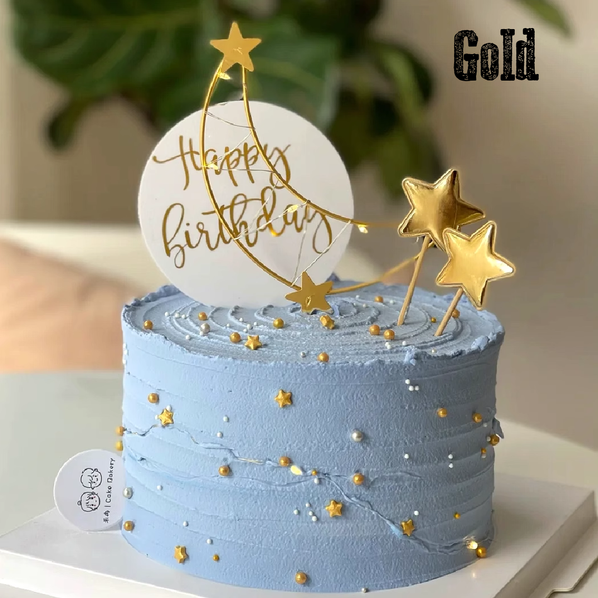 Cake Topper Decoration - Metal Stars & Moon - Gold