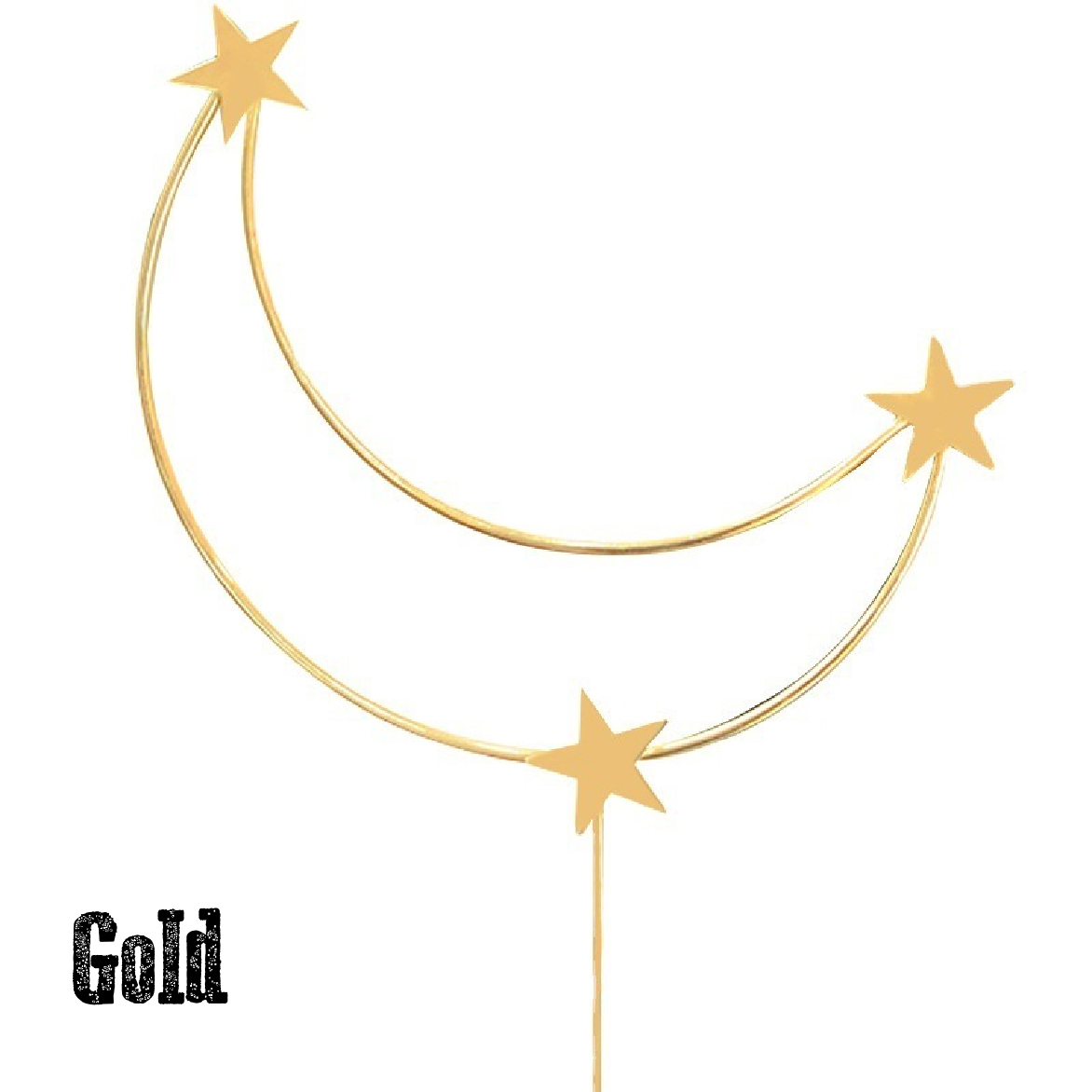 Cake Topper Decoration - Metal Stars & Moon - Gold