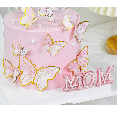 Cake Topper, Cake Decoration - MOM Mother's Day Sparkly Pearl - Pink