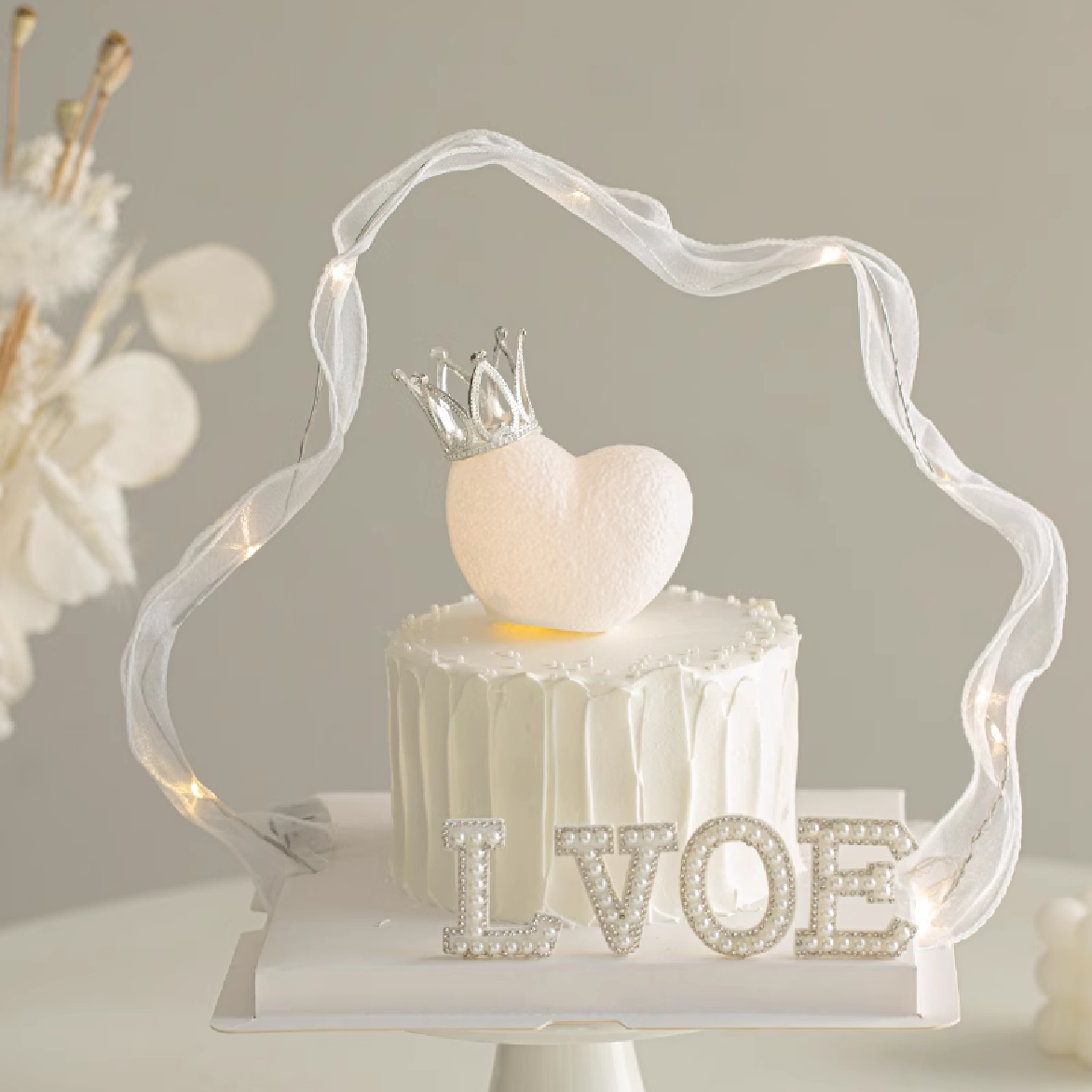 Cake Topper, Cake Decoration - LOVE, Sparkly Pearl - White