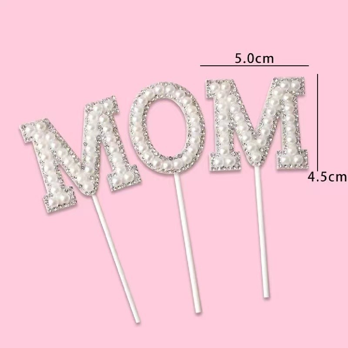 Cake Topper, Cake Decoration - MOM Mother's Day Sparkly Pearl - White