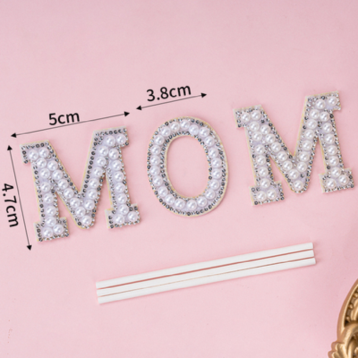 Cake Topper, Cake Decoration - MOM Mother's Day Sparkly Pearl - White
