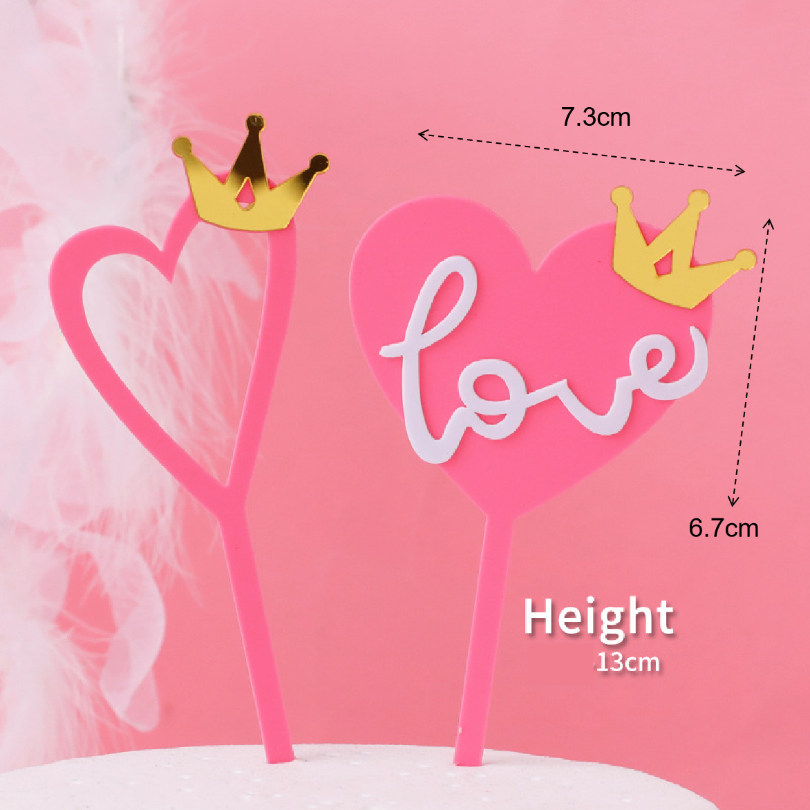 Cake Decoration, Cupcake Topper - Hearts & Crown Set - Pink