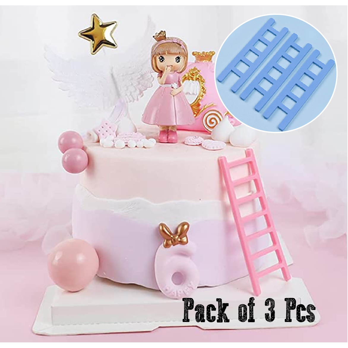 Cake Decoration, Cupcake Topper - Ladder, Set of 3 - Blue