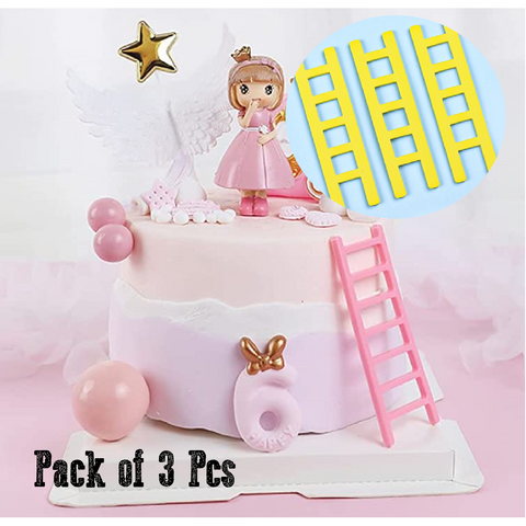 Cake Decoration, Cupcake Topper - Ladder, Set of 3 - Yellow