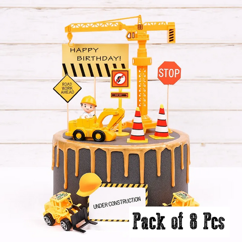Cake Decoration, Cupcake Topper -Construction Road Signs - set of 8 - Rampant Coffee Company