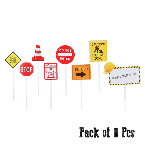 Cake Decoration, Cupcake Topper -Construction Road Signs - set of 8 - Rampant Coffee Company