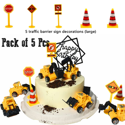 Cake Decoration, Cupcake Topper  - Plastic Construction road signs - set of 5 - Rampant Coffee Company