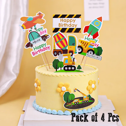 Cake Decoration Cupcake Topper - Cut out, Plane, Rocket, Truck, Car - Set of 4pcs