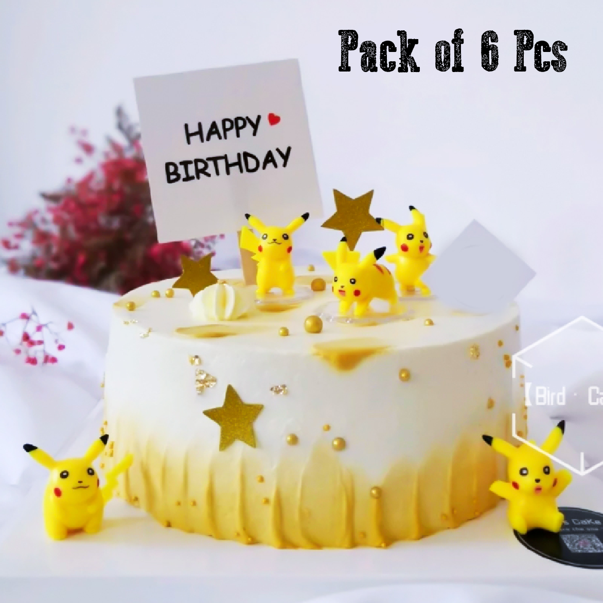 Cake Decoration, Cupcake Topper - Pikachu - Set of 6