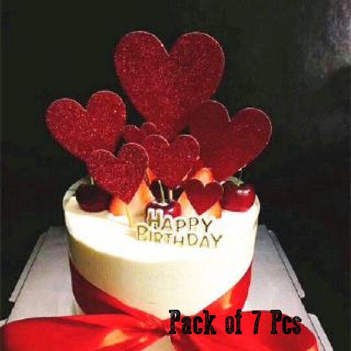 Cake Topper Cake Decoration - Love hearts - glitter finish - red - Rampant Coffee Company
