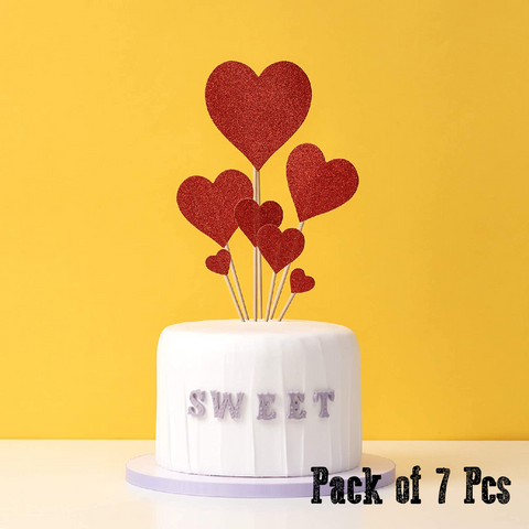 Cake Topper Cake Decoration - Love hearts - glitter finish - red - Rampant Coffee Company