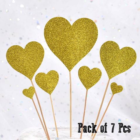 Cake Topper Cake Decoration - Love hearts - glitter finish-gold, 7pcs - Rampant Coffee Company
