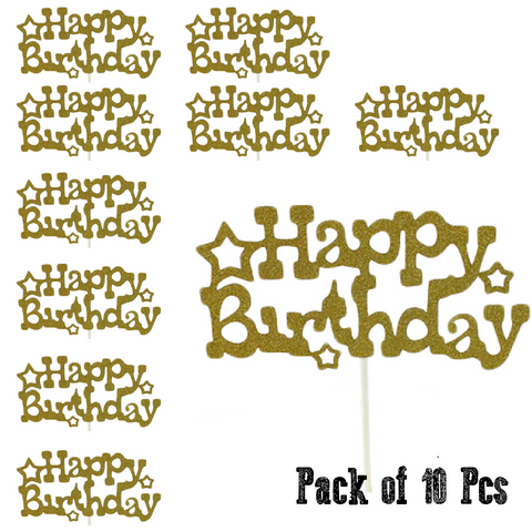 Cake Topper - 'Happy Birthday'  - gold 10 pack - Rampant Coffee Company