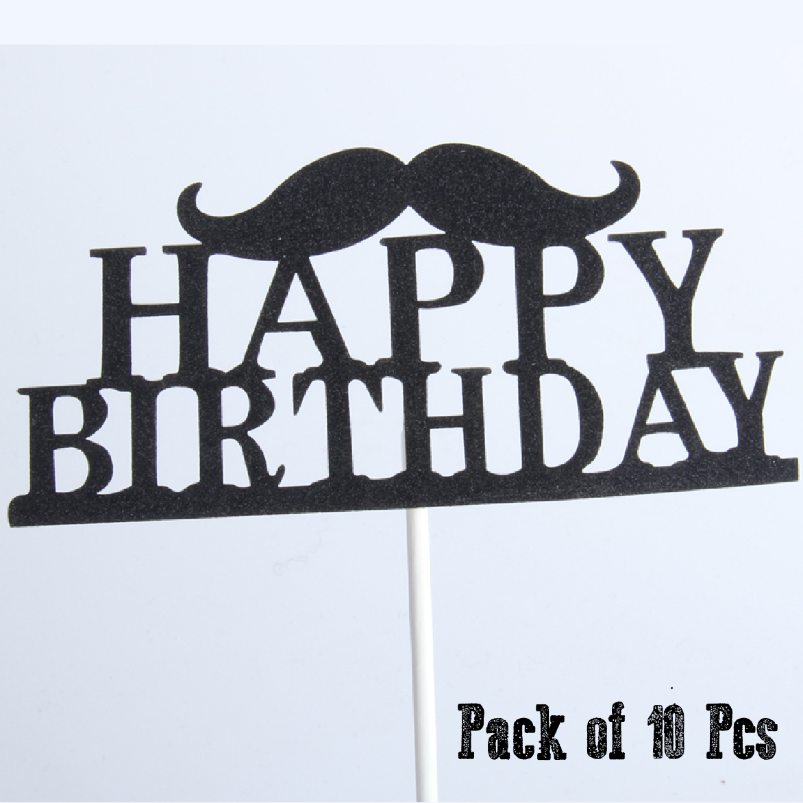 Cake Topper - 'Happy Birthday' moustache mustache 10pack - Rampant Coffee Company