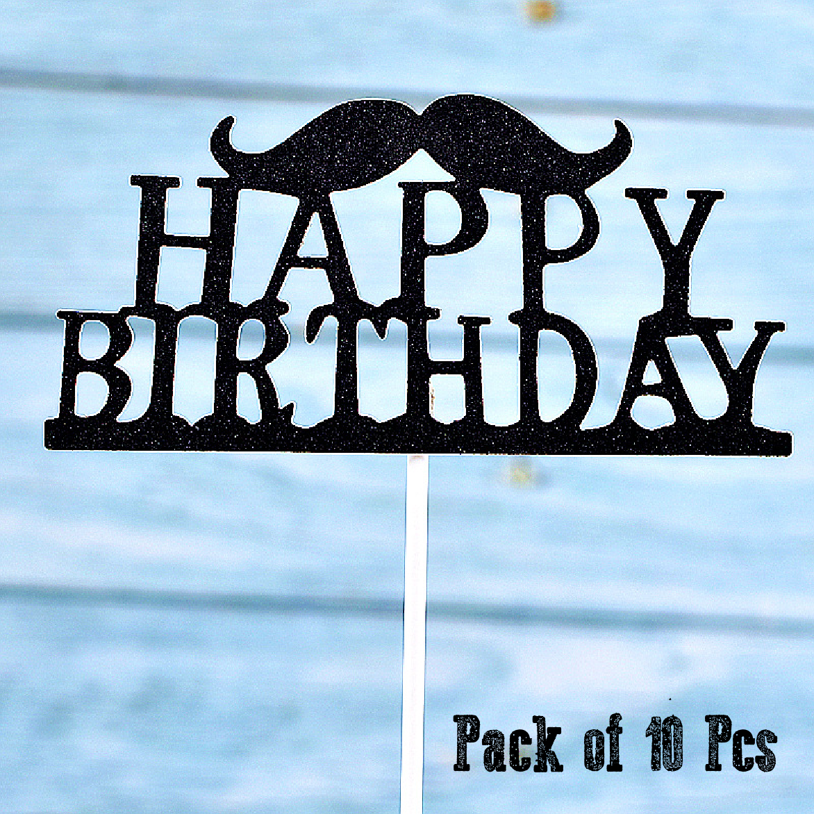 Cake Topper - 'Happy Birthday' moustache mustache 10pack - Rampant Coffee Company