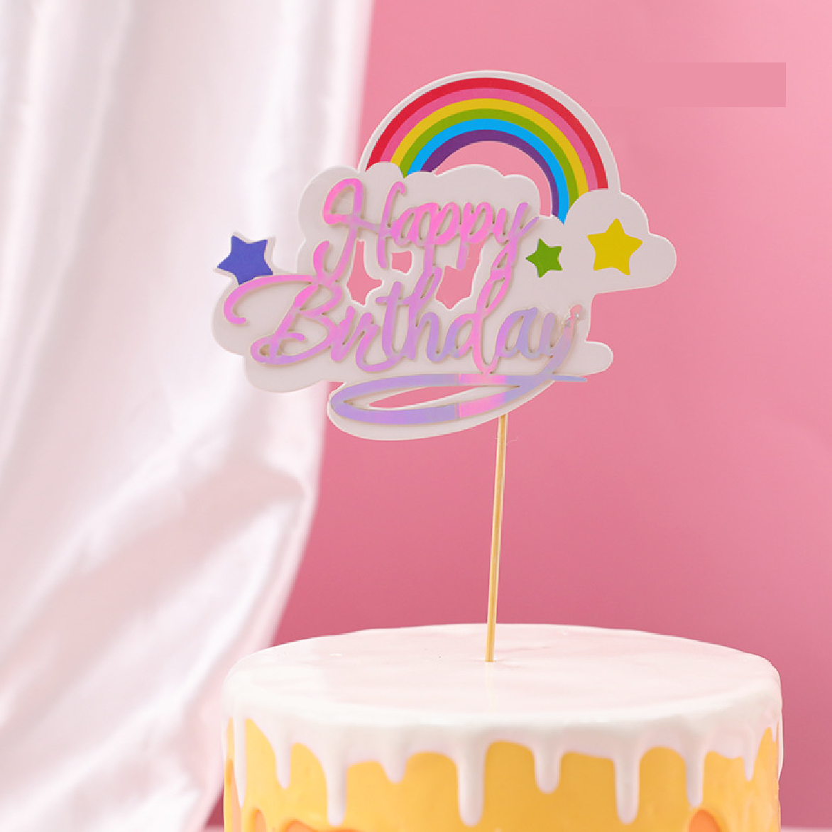 Cake Topper - 'Happy Birthday' with rainbow and stars - Rampant Coffee Company