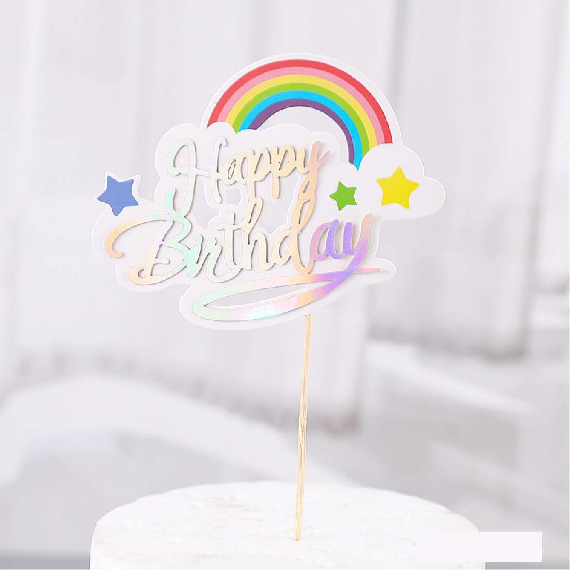 Cake Topper - 'Happy Birthday' with rainbow and stars - Rampant Coffee Company