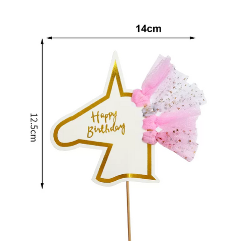 Cake Topper Cake Decoration - Unicorn 'Happy Birthday' - pink - Rampant Coffee Company