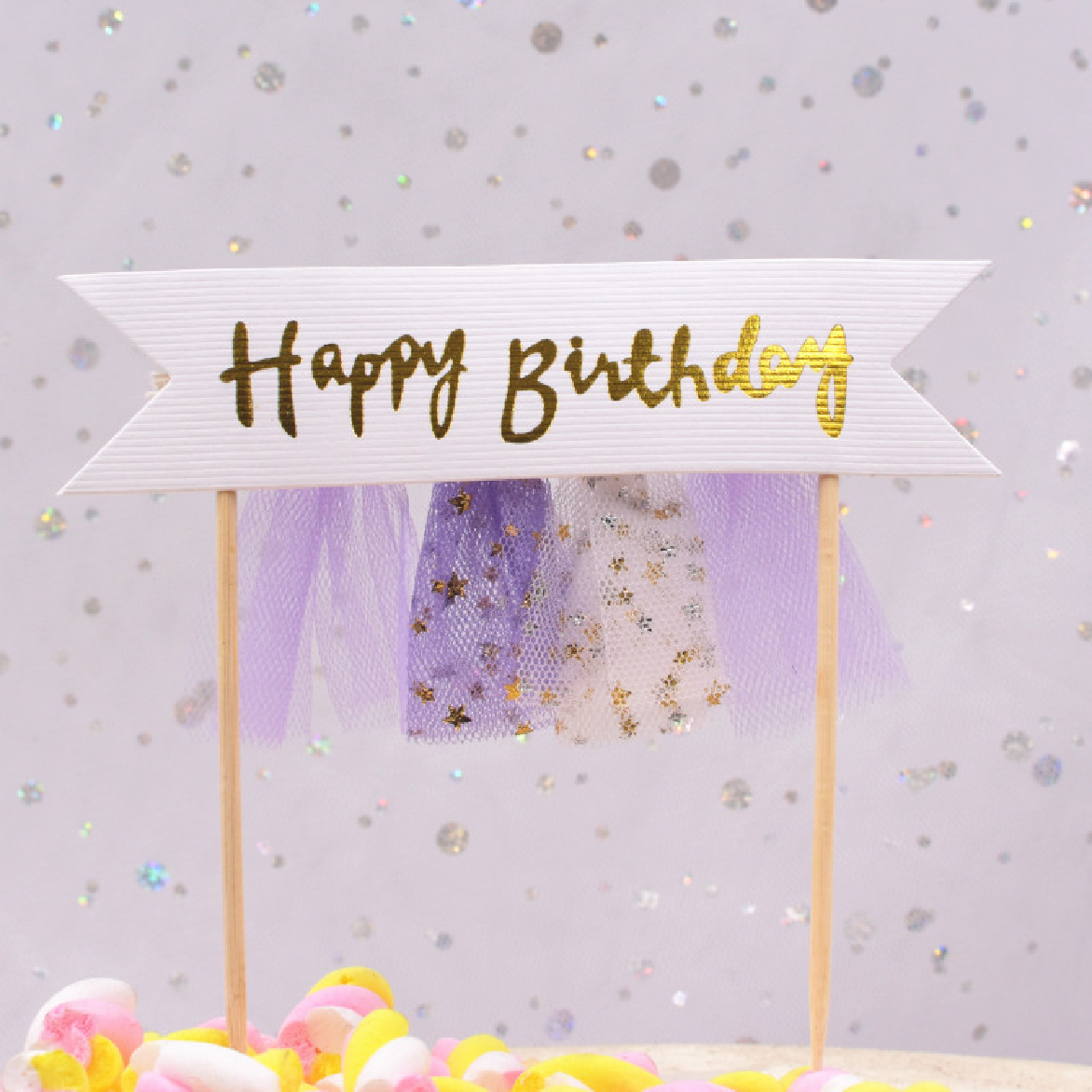 Happy Birthday Cake Topper - Cake Decoration banner -purple - Rampant Coffee Company