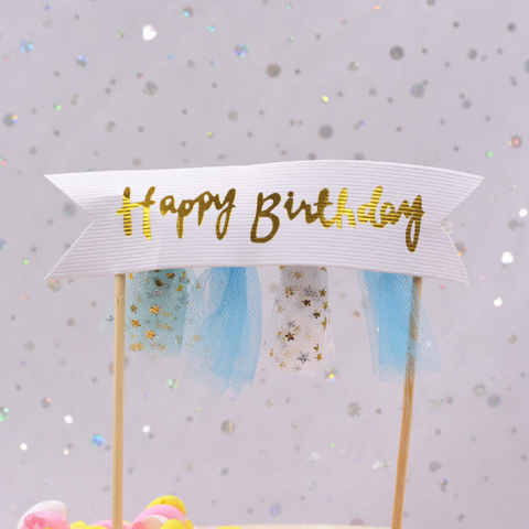 Happy Birthday Cake Topper - Cake Decoration banner - blue - Rampant Coffee Company