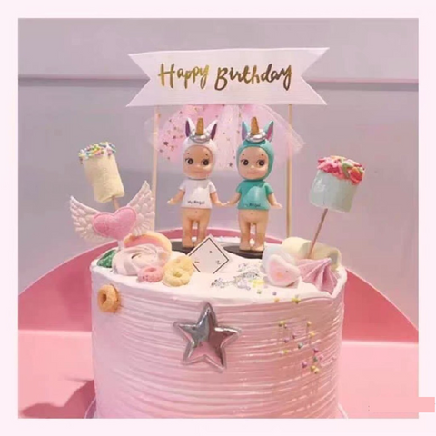 Happy Birthday Cake Topper - Cake Decoration banner -pink - Rampant Coffee Company