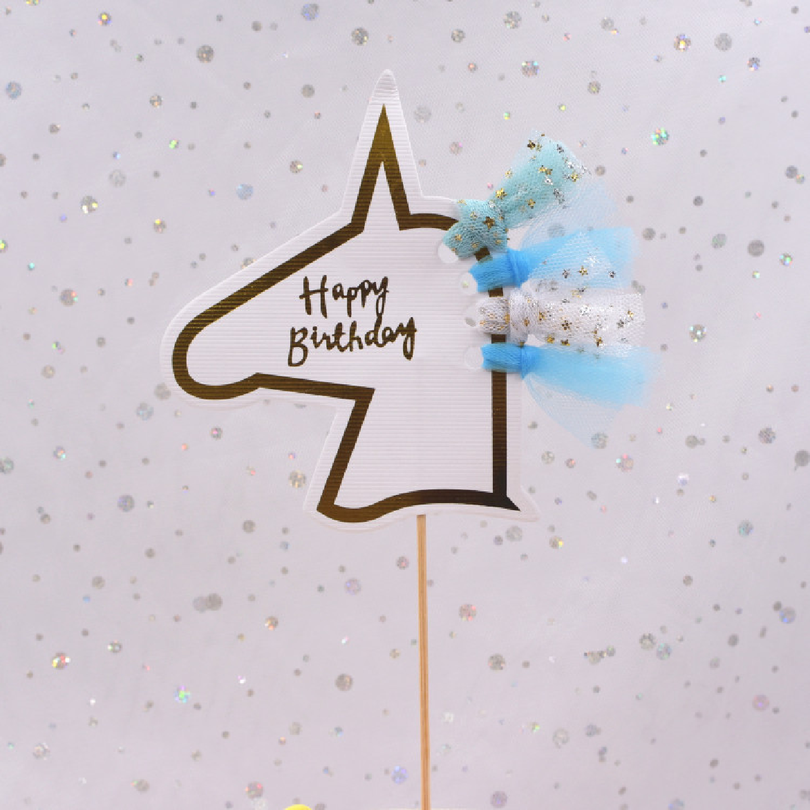 Cake Topper Cake Decoration - Unicorn 'Happy Birthday' -blue - Rampant Coffee Company