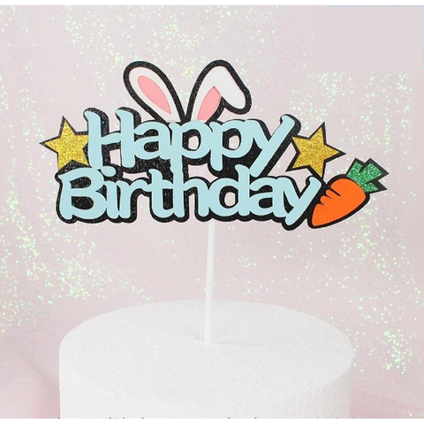 Cake Topper Cake Decoration - 'Happy Birthday'- Bunny -blue - Rampant Coffee Company
