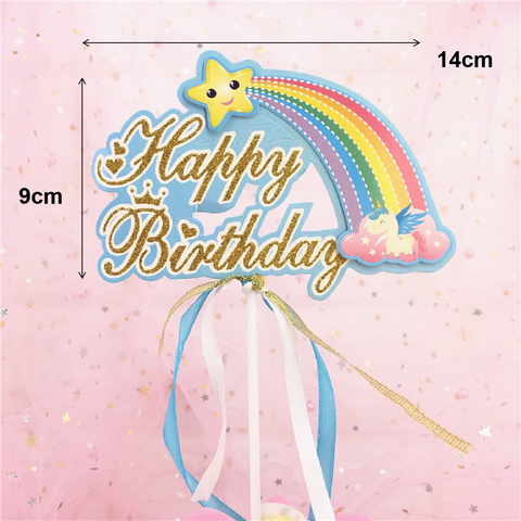 Cake Topper Cake Decoration - 'Happy Birthday' Rainbow- blue - Rampant Coffee Company