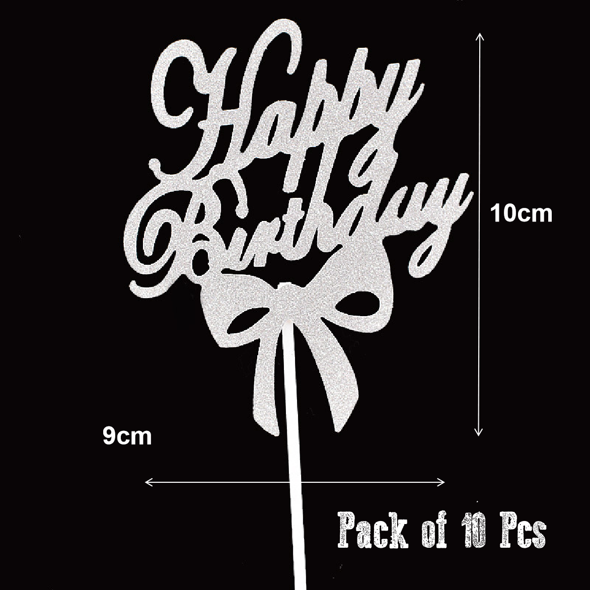Cake Topper - 'Happy Birthday' ribbon- silver 10 pack - Rampant Coffee Company