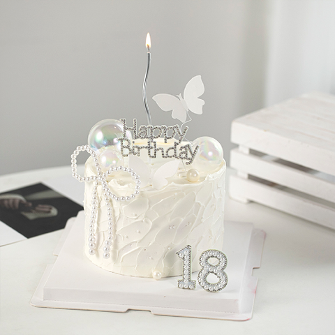 Cake Topper, Cupcake Decoration - Decorative Glitter & White Pearl - Number 7
