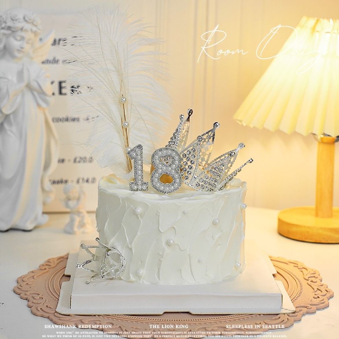Cake Topper, Cupcake Decoration - Decorative Glitter & White Pearl - Number 9