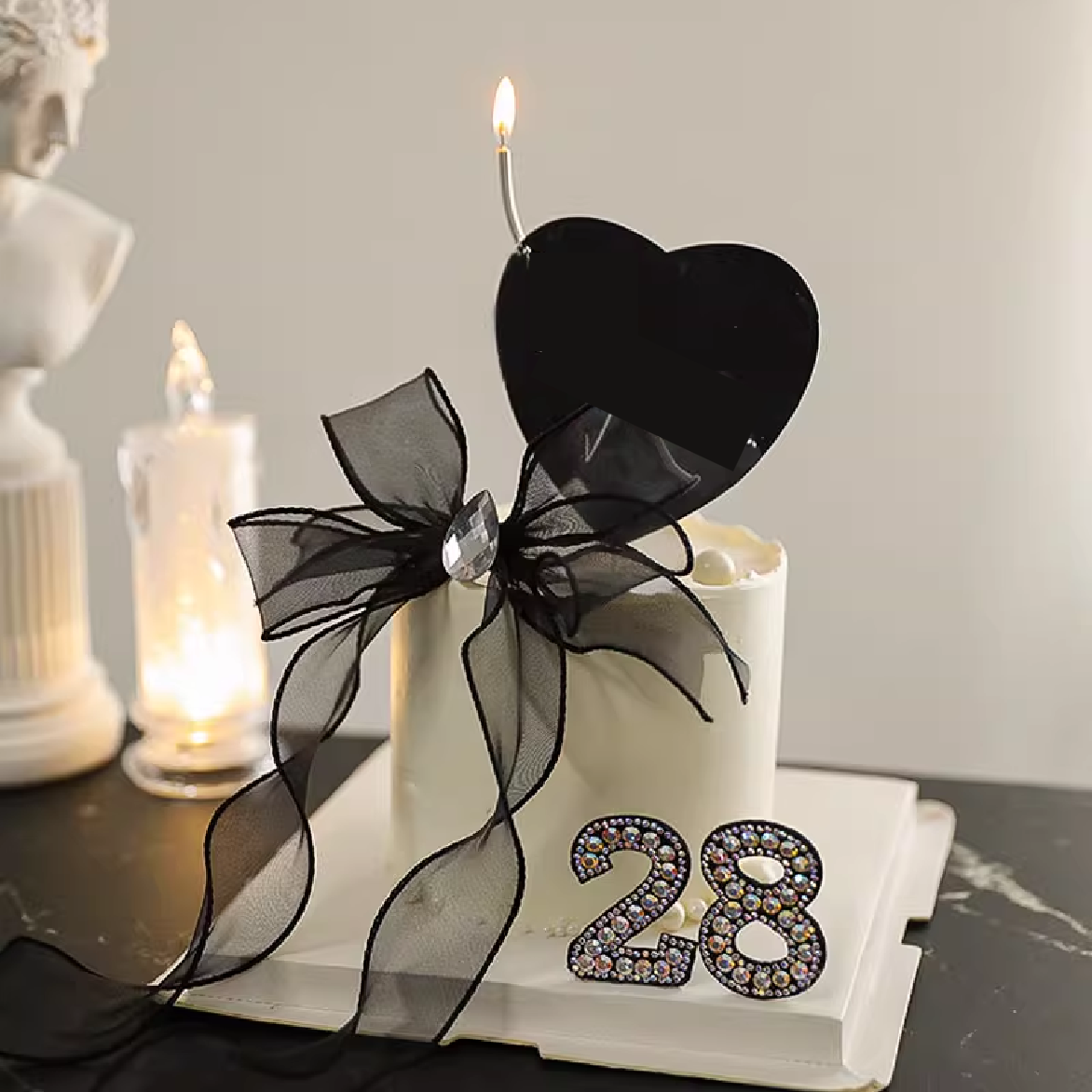 Cake Topper, Cupcake Decoration - Decorative Black & Diamond - Number 4