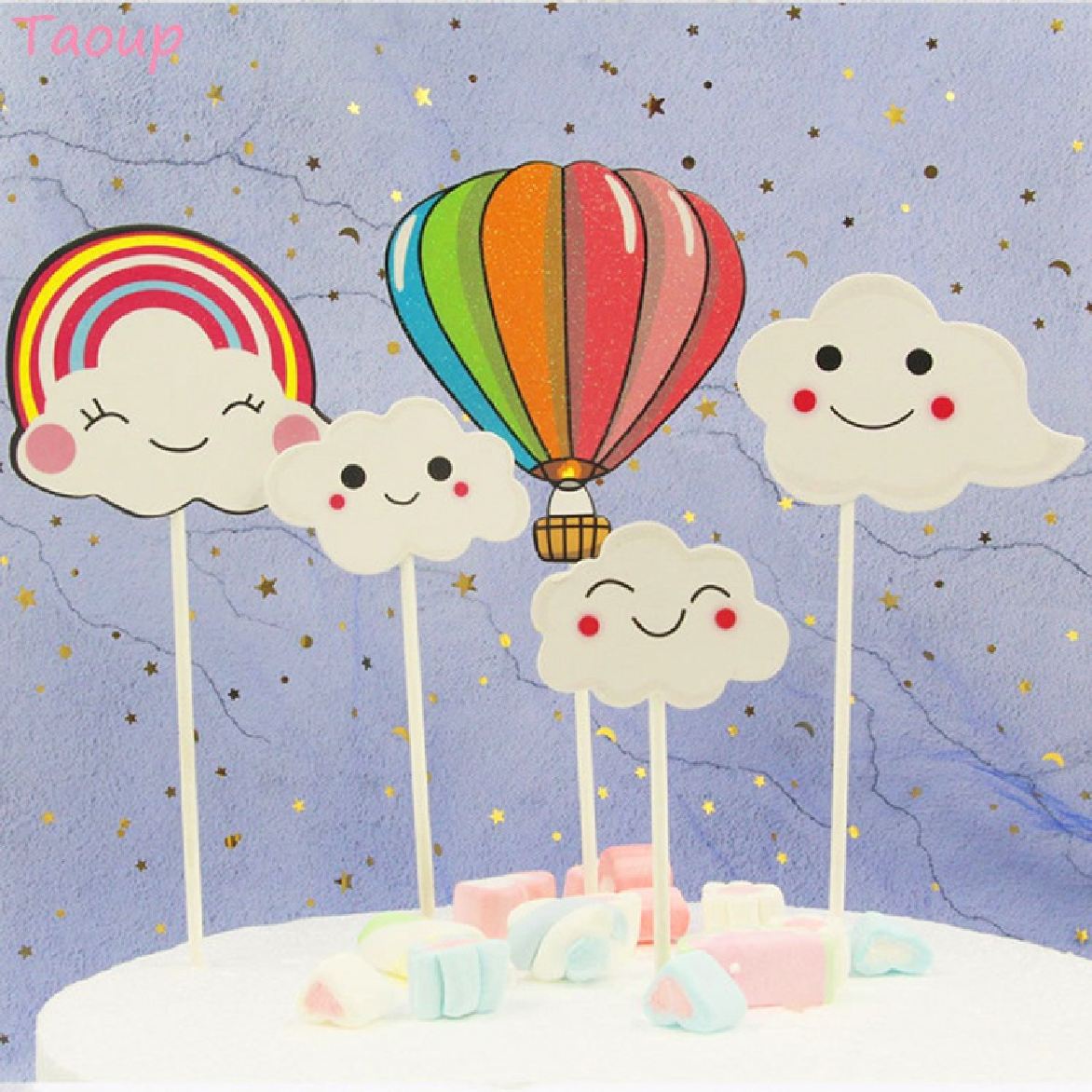 Cake Topper - 'Hot air balloon/ clouds'  (pink) - Rampant Coffee Company