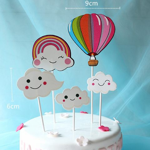 Cake Topper - 'Hot air balloon/ clouds'  (pink) - Rampant Coffee Company