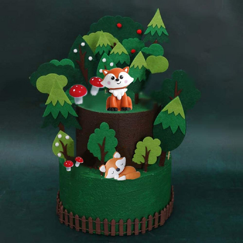 Cake Decoration, Cupcake Topper  - Woodland trees 'felt' - 3pcs Set - D - Rampant Coffee Company