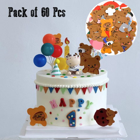 Cake Topper Cupcake Decoration - 60 Pcs  individual bear stickers- all different - Rampant Coffee Company