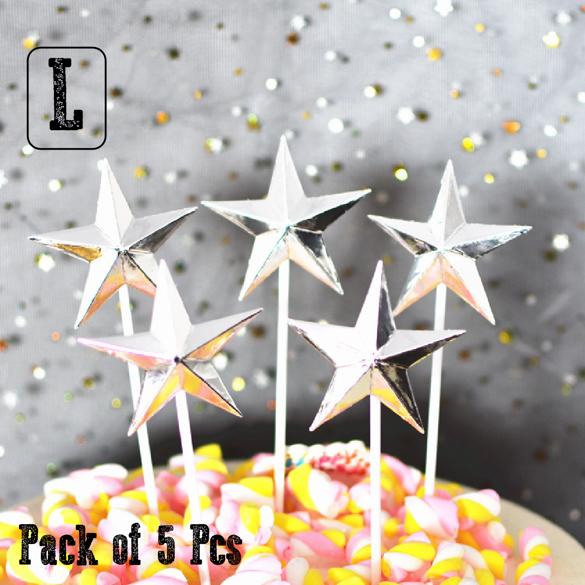 Cake Cup Cake Topper Decorations - Silver stars (large) - Rampant Coffee Company